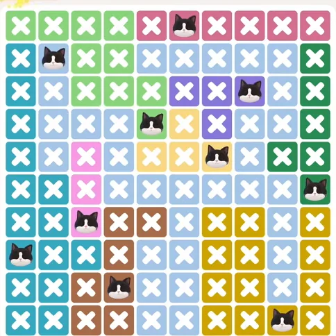 Meowdoku Level 1238 solved board with every cat placed