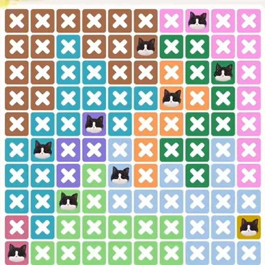 Meowdoku Level 1240 solved board with every cat placed