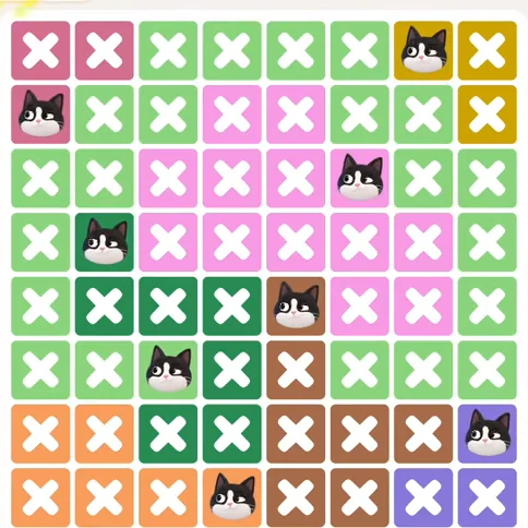 Meowdoku Level 1241 solved board with every cat placed