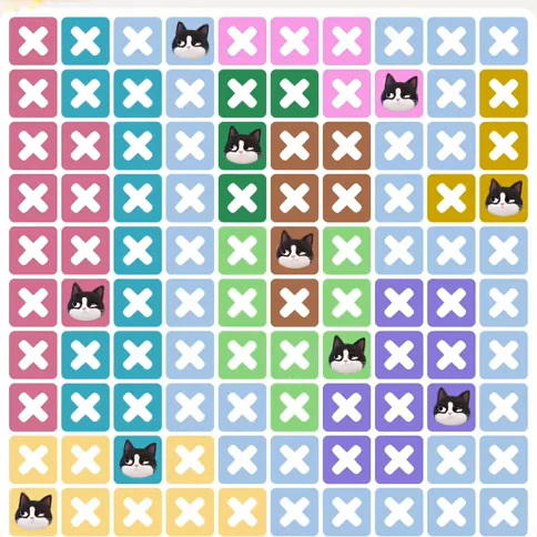 Meowdoku Level 1242 solved board with every cat placed