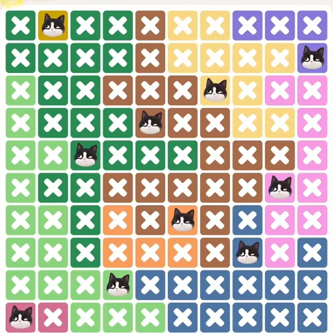 Meowdoku Level 1243 solved board with every cat placed
