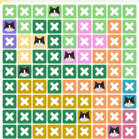 Meowdoku Level 1244 solved board with every cat placed