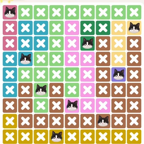 Meowdoku Level 1247 solved board with every cat placed