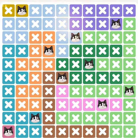 Meowdoku Level 1249 solved board with every cat placed