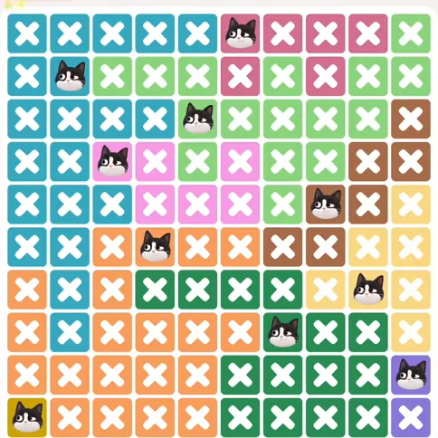 Meowdoku Level 1250 solved board with every cat placed