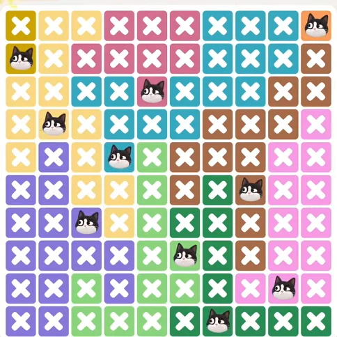 Meowdoku Level 1252 solved board with every cat placed