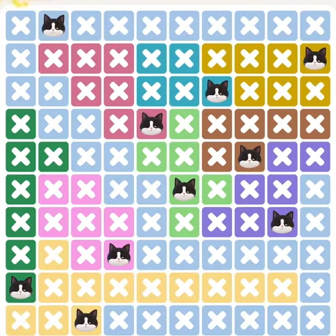 Meowdoku Level 1253 solved board with every cat placed
