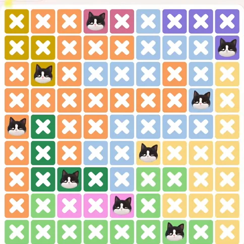 Meowdoku Level 1254 solved board with every cat placed