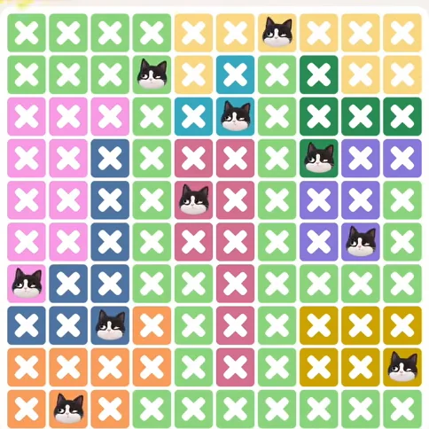 Meowdoku Level 1255 solved board with every cat placed