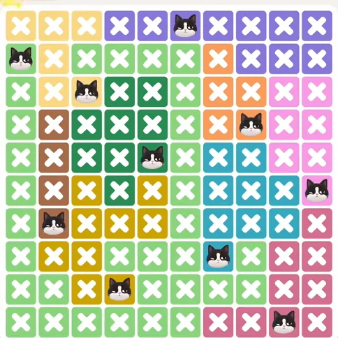 Meowdoku Level 1256 solved board with every cat placed