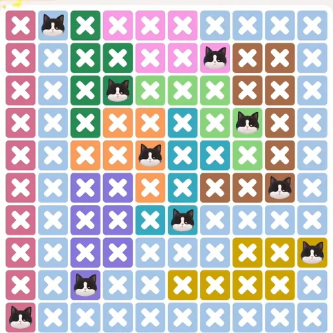 Meowdoku Level 1258 solved board with every cat placed