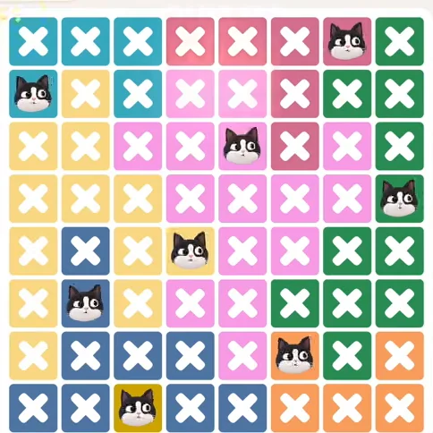 Meowdoku Level 1261 solved board with every cat placed