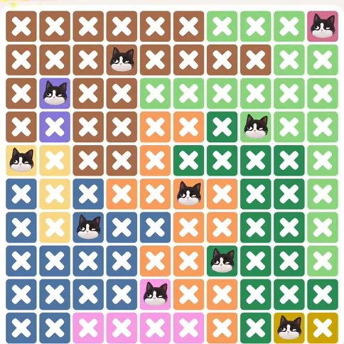 Meowdoku Level 1262 solved board with every cat placed