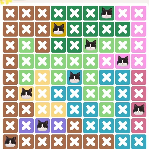 Meowdoku Level 1264 solved board with every cat placed