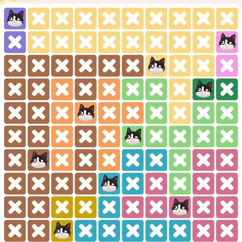 Meowdoku Level 1266 solved board with every cat placed