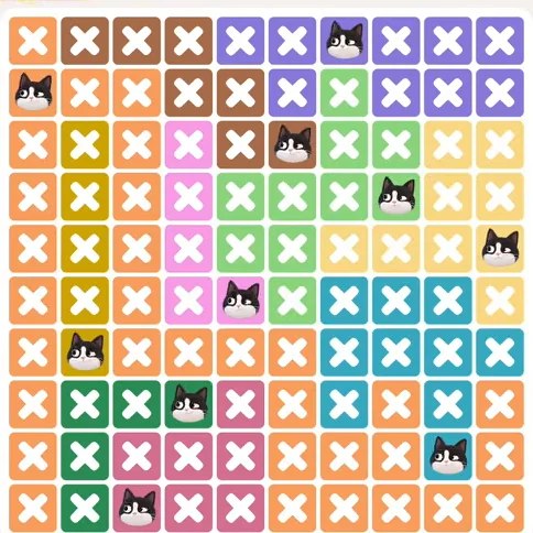 Meowdoku Level 1268 solved board with every cat placed