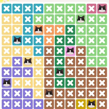 Meowdoku Level 1270 solved board with every cat placed