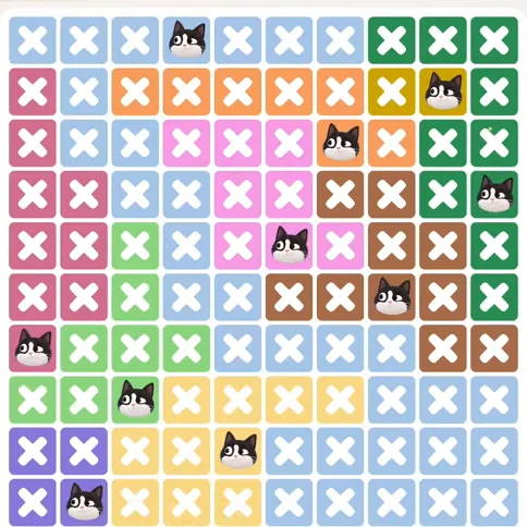 Meowdoku Level 1272 solved board with every cat placed