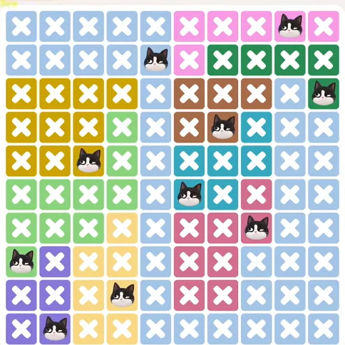 Meowdoku Level 1273 solved board with every cat placed