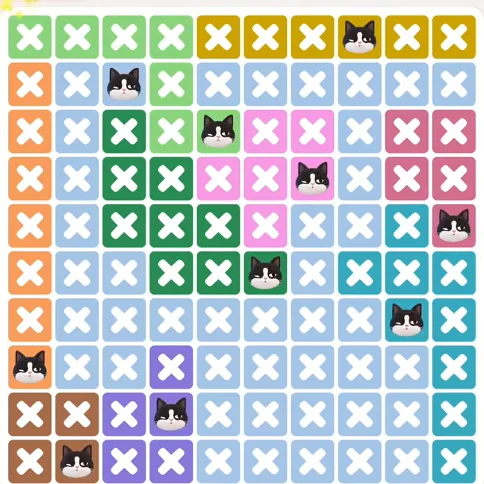 Meowdoku Level 1275 solved board with every cat placed