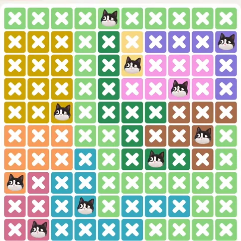 Meowdoku Level 1276 solved board with every cat placed