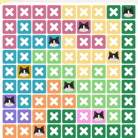 Meowdoku Level 1277 solved board with every cat placed
