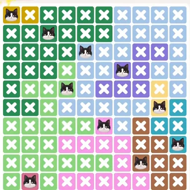 Meowdoku Level 1280 solved board with every cat placed