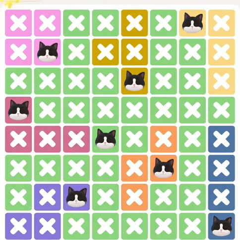 Meowdoku Level 1281 solved board with every cat placed