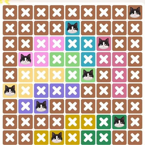 Meowdoku Level 1284 solved board with every cat placed