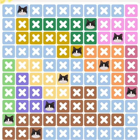 Meowdoku Level 1285 solved board with every cat placed