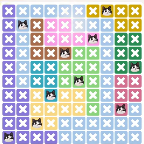 Meowdoku Level 1286 solved board with every cat placed