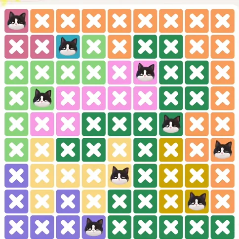 Meowdoku Level 1287 solved board with every cat placed