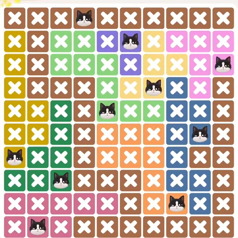 Meowdoku Level 1288 solved board with every cat placed