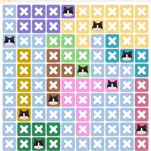 Meowdoku Level 1289 solved board with every cat placed