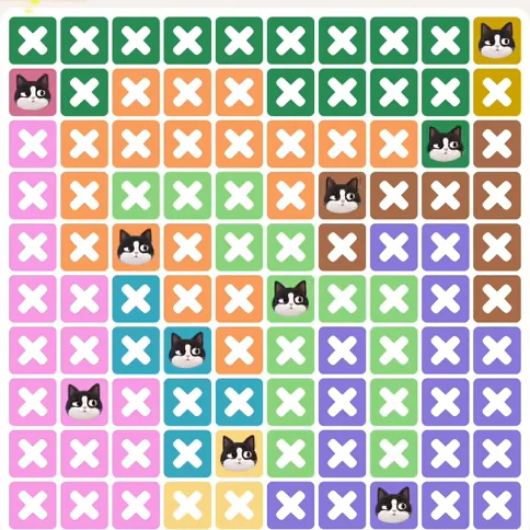 Meowdoku Level 1290 solved board with every cat placed