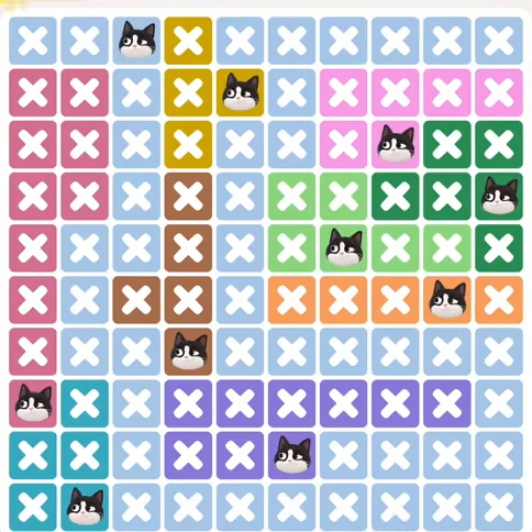 Meowdoku Level 1295 solved board with every cat placed