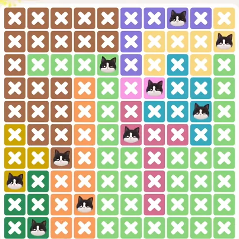 Meowdoku Level 1296 solved board with every cat placed
