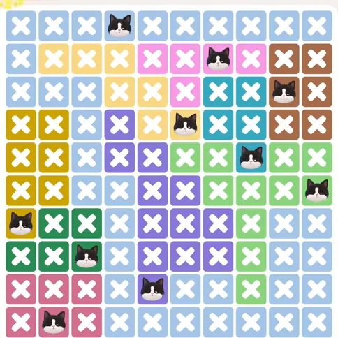 Meowdoku Level 1298 solved board with every cat placed