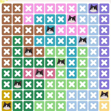 Meowdoku Level 1300 solved board with every cat placed