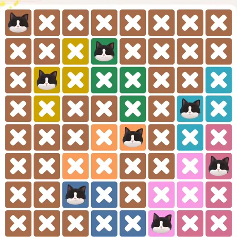 Meowdoku Level 1301 solved board with every cat placed