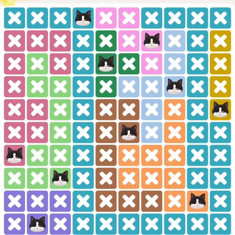 Meowdoku Level 1302 solved board with every cat placed