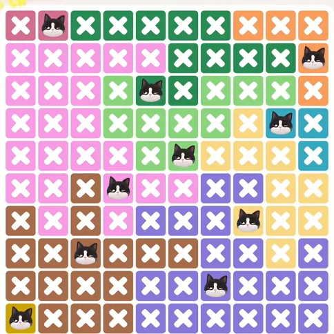 Meowdoku Level 1303 solved board with every cat placed
