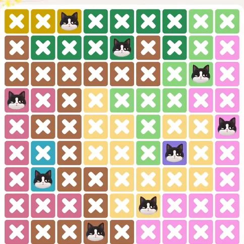 Meowdoku Level 1304 solved board with every cat placed