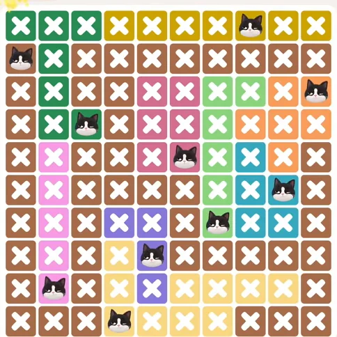 Meowdoku Level 1305 solved board with every cat placed