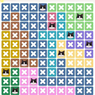 Meowdoku Level 1306 solved board with every cat placed