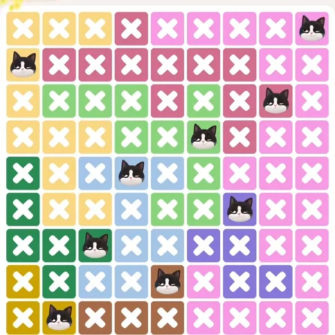 Meowdoku Level 1307 solved board with every cat placed