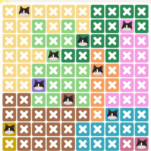 Meowdoku Level 1309 solved board with every cat placed