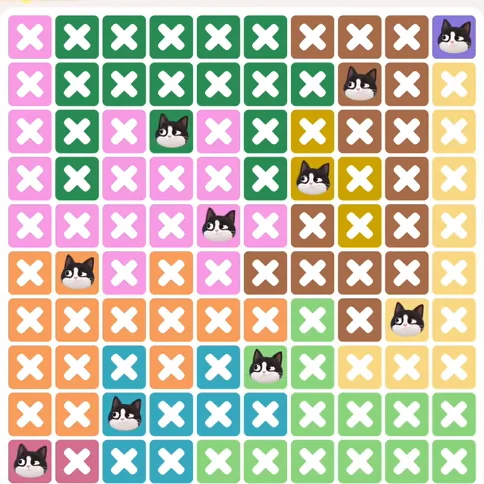 Meowdoku Level 1310 solved board with every cat placed