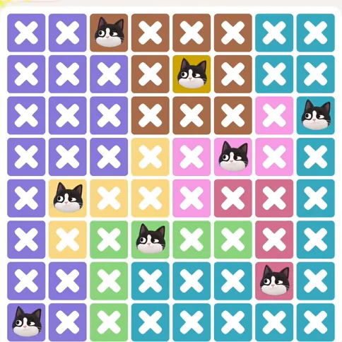 Meowdoku Level 1311 solved board with every cat placed