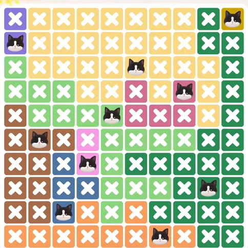 Meowdoku Level 1312 solved board with every cat placed